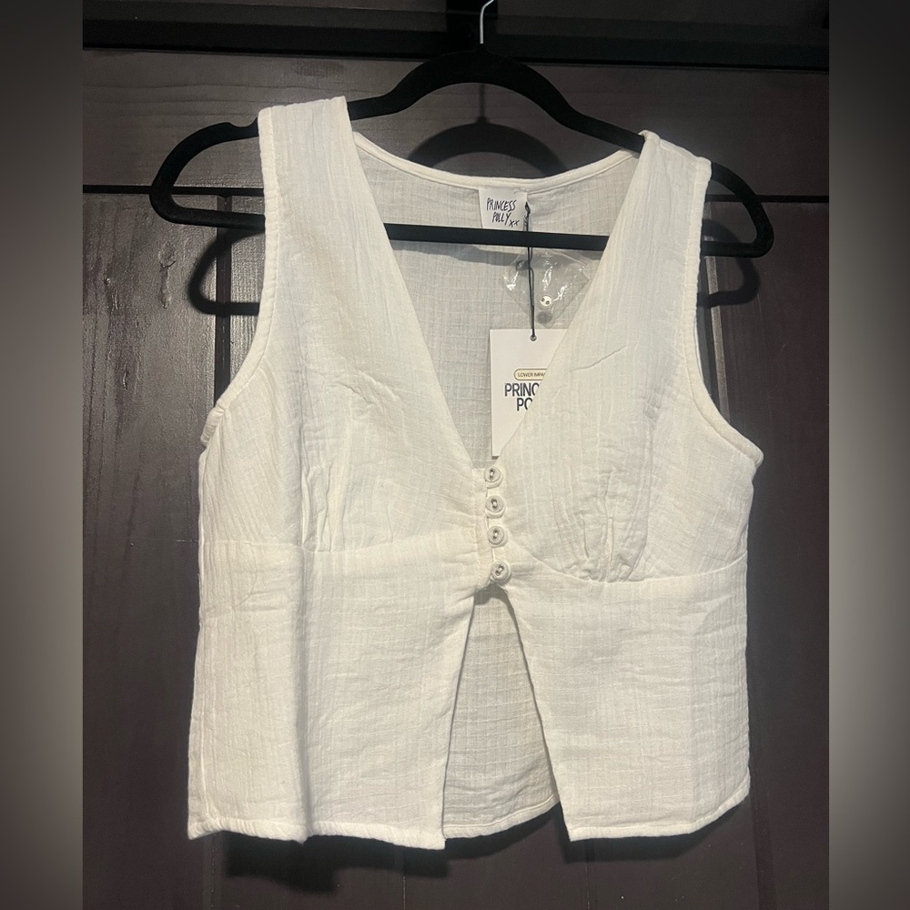 White Sleeveless Button-Down Top